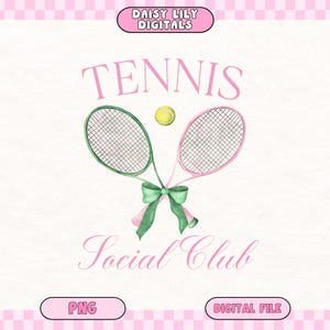Tennis Social Club PNG Preppy Tennis Shirt Design Social Club Shirt PNG Söt damsport PNG Digital nedladdning Söt kokett Tennis PNG