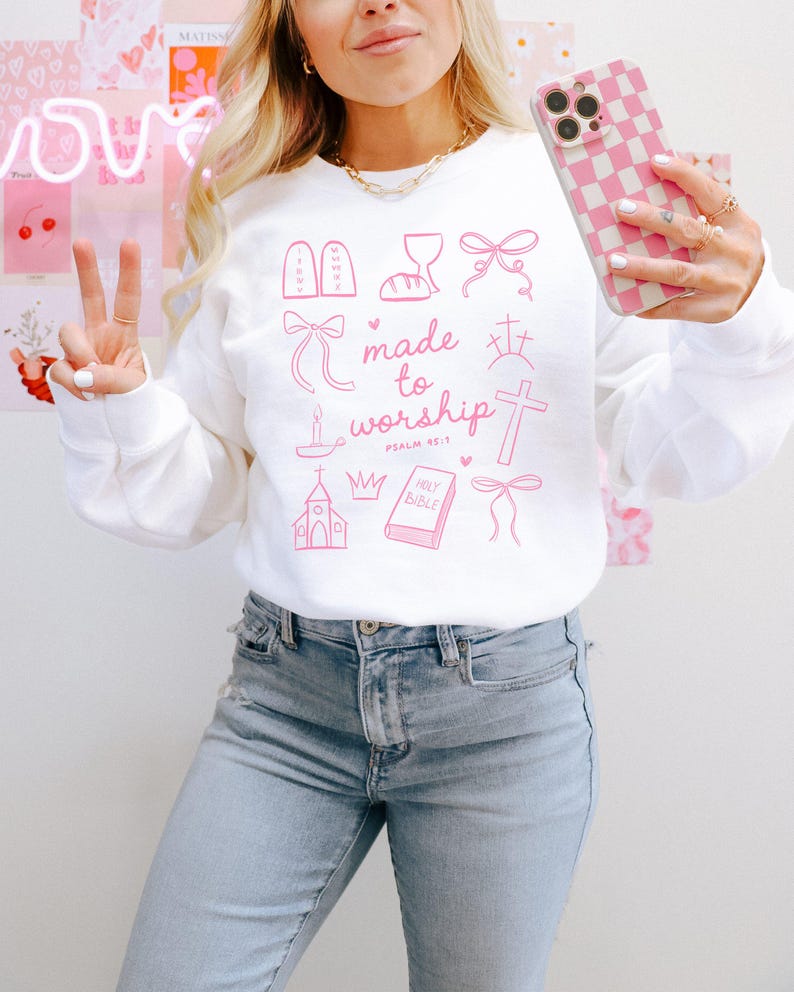 Made To Worship SVG PNG Christian Shirt png Coquette Bow png Bible Verse Shirt Sublimation Design Religious SVG Religious Shirt Easter Png image 9