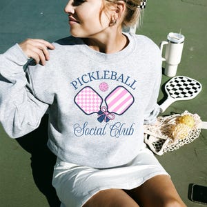 Women's Pickleball Social Club Sweatshirt, Casual Sports Graphic Pullover, Trendy Court Apparel