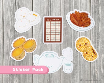 6pc Dim Sum Sticker Pack Set A | Chinese Cantonese Cuisine Dumplings Restaurant Brunch Asian Food | Phone Water Bottle Laptop Stationary