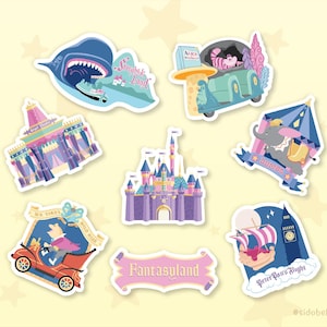 Fantasyland Sticker Pack #1 (8pc) | Disneyland Inspired Castle Disney Park Themed Bundle | Waterproof Matte Vinyl Die Cut Stickers
