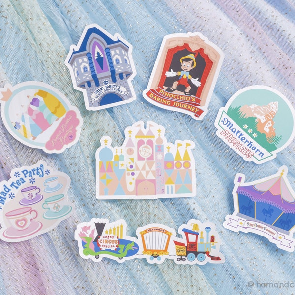 Fantasyland Sticker Pack #2 (8pc) | Disneyland Inspired Small World Disney Park Theme Bundle | Waterproof Glossy Matte Vinyl Die Cut Sticker