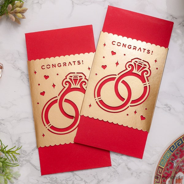 Congrats Marriage Rings Anniversary Bridal Shower Red Envelope (1pc)| Bride Groom Wedding Money Gift | Handmade Lucky Hong Bao Li Xi Lai See