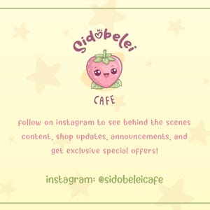 May include: A light yellow background with a green border and star accents. The image features the text "Cid&ouml;bele Cafe" with a cute strawberry graphic. It also includes the Instagram handle @sidobeleicafe and promotional text.