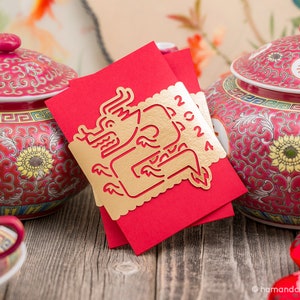 Lunar New Year 2024 Year of the Dragon Red Envelopes | Chinese New Year Vietnamese Tết | Handmade Lucky Hong Bao Li Xi Lai See, Paper Cut