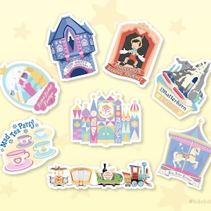 Fantasyland Sticker Pack #2 (8pc) | Disneyland Inspired Small World Disney Park Theme Bundle | Waterproof Matte Vinyl Die Cut Sticker