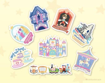 Fantasyland Sticker Pack #2 (8pc) | Disneyland Inspired Small World Disney Park Theme Bundle | Waterproof Matte Vinyl Die Cut Sticker