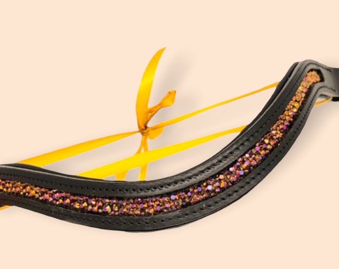 Color changing crystal browband - gold and pink browband - dressage browband - western browband - curved browband - handmade browband