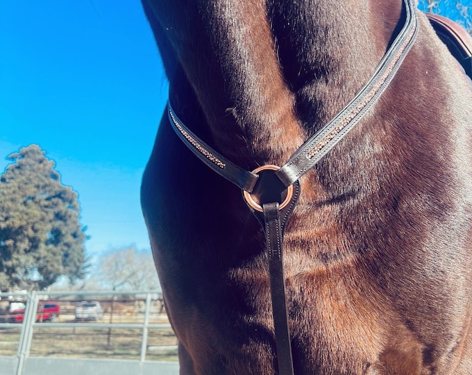 Rose gold breastplate for horses - diamond breast collar for horses - running martingale - padded leather breastplate - bling breastplate