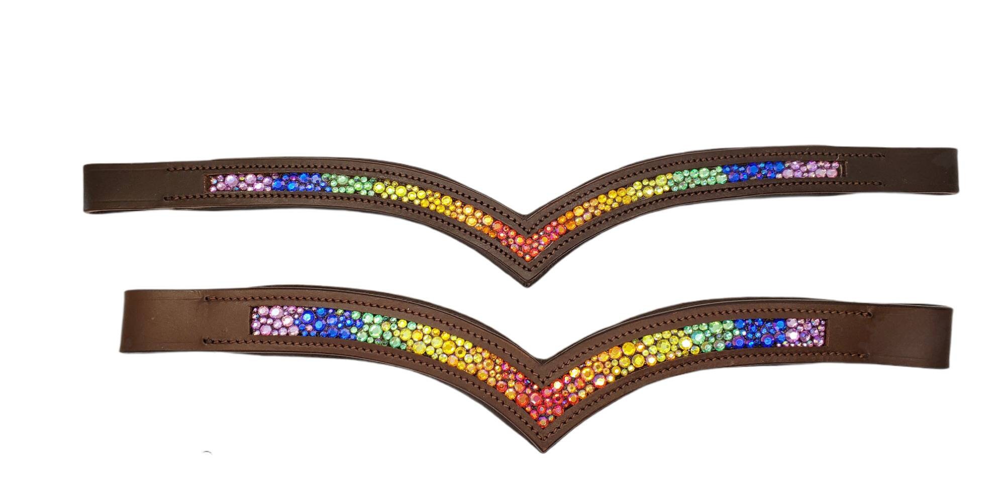RAINBOW MULTI COLOURED STUNNING DIAMANTE SOFT PADDED BROWBANDS FOR BRIDLE 