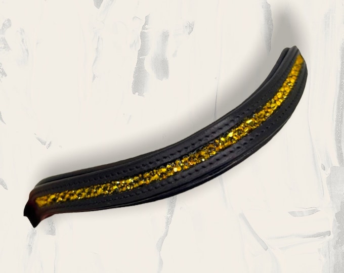 Gold Crystal Browband - dressage browband - western browband - curved browband - yellow browband - black browband