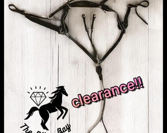 CLEARANCE - Black Sparkling Horse 5 Point Breastplate - crocodile leather breastplate - leather and elastic breast collar - equestrian