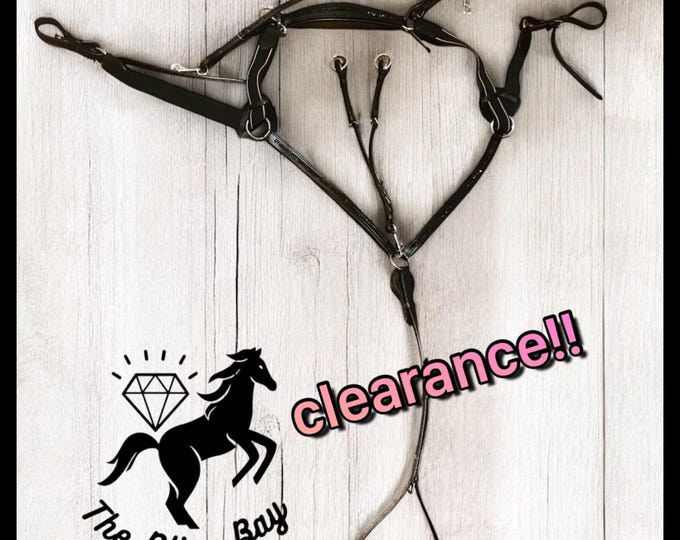 CLEARANCE - Black Sparkling Horse 5 Point Breastplate - crocodile leather breastplate - leather and elastic breast collar - equestrian