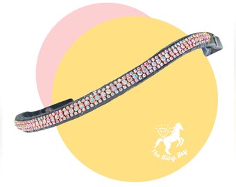 Rose gold crystal browband - diamond browband - dressage browband - slim browband - black leather quick click browband - thin browband