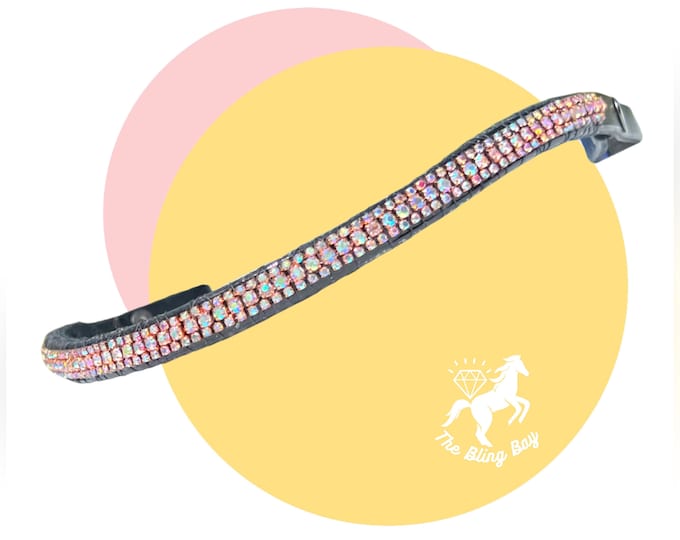 Rose gold crystal browband - diamond browband - dressage browband - slim browband - black leather quick click browband - thin browband