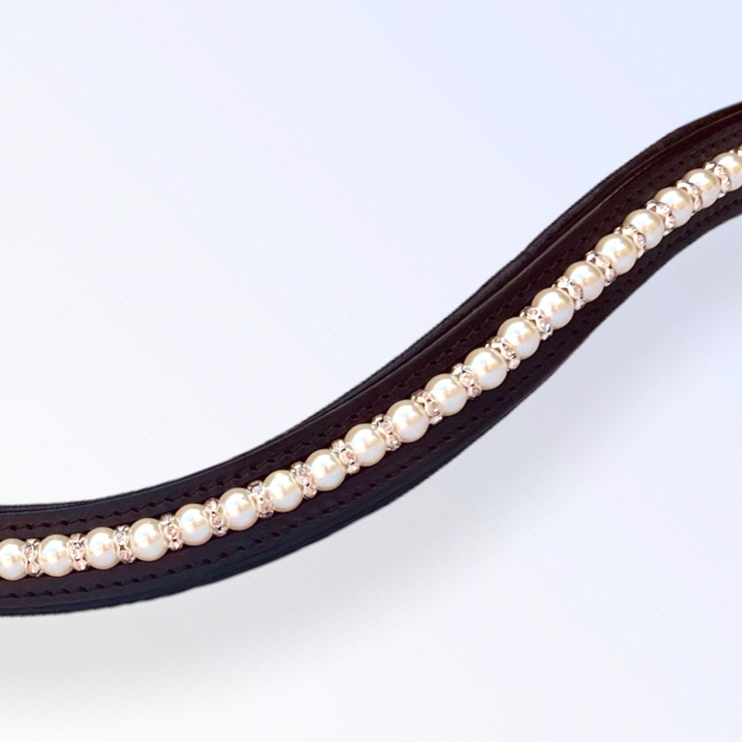 Exion Horse Browband For English Bridle | Curved Shape Padded Equestrian Browband For Show Dressage Clear Burgundy Crystal Horses Oak Brown Cob