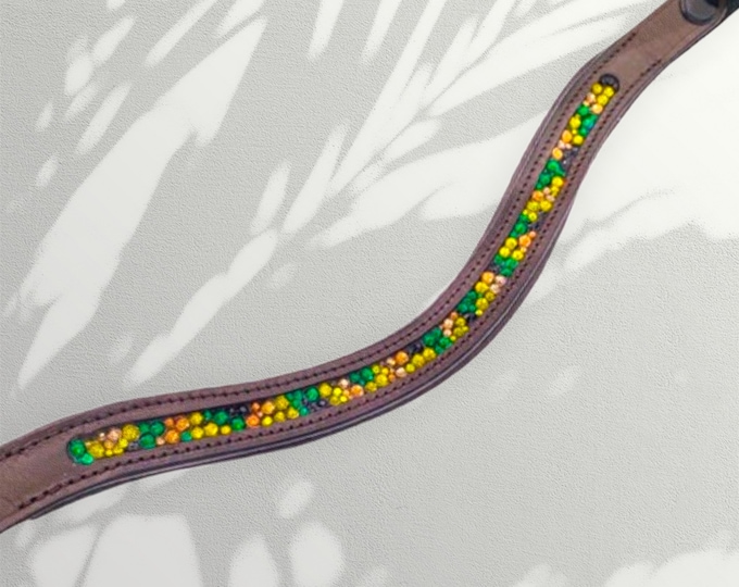 Camo Crystal Browband - dressage browband - western browband - curved browband - green browband - camouflage browband