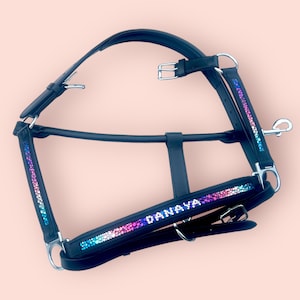 Name Custom Halter - Bling Head Collar - choose your own colors -leather padded halter - pink purple blue green orange yellow red black