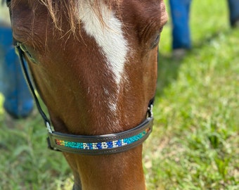Name Custom Halter - Bling Head Collar - choose your own colors -leather padded halter - pink purple blue green orange yellow red black