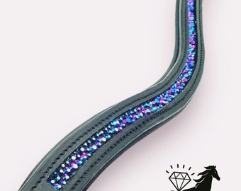 Color Shifting Purple Black Blue crystal browband - dressage browband - western browband - curved browband - bridle brow band black browband