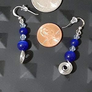 Silber Navy Blau Perlen Ohrringe