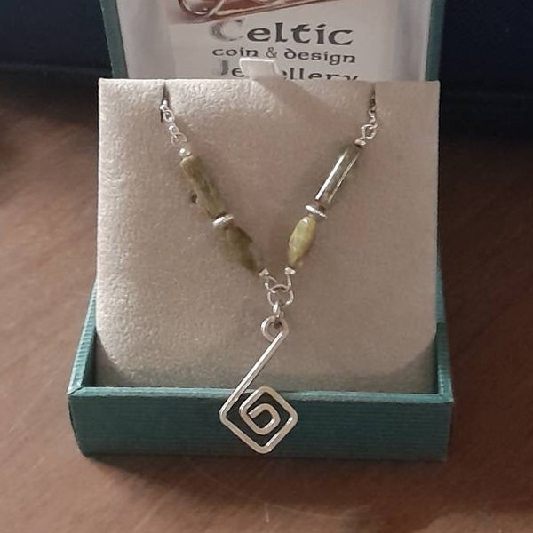 Celtic Connemara Marble Necklace with Silver Spiral Pendant