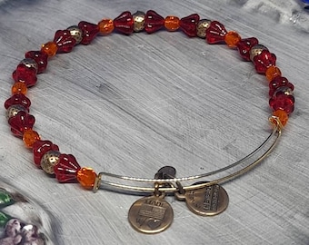 Alex and Ani Red Orange Gold Beaded Bangle Bracelet