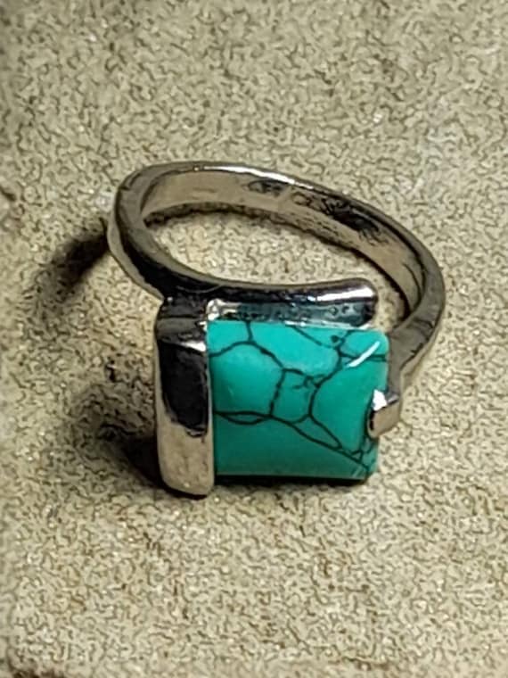 Faux Turquoise Square Ring - image 1