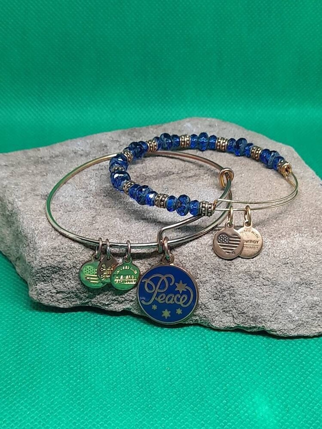 Alex and Ani Peace Charm Beaded Bangle Bracelet Set
