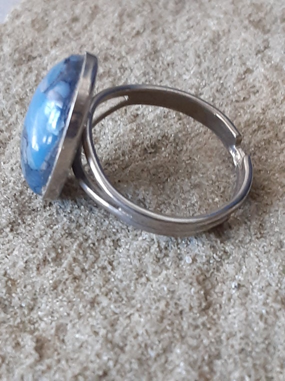 Adjustable Blue Turquoise Statement Ring - image 4