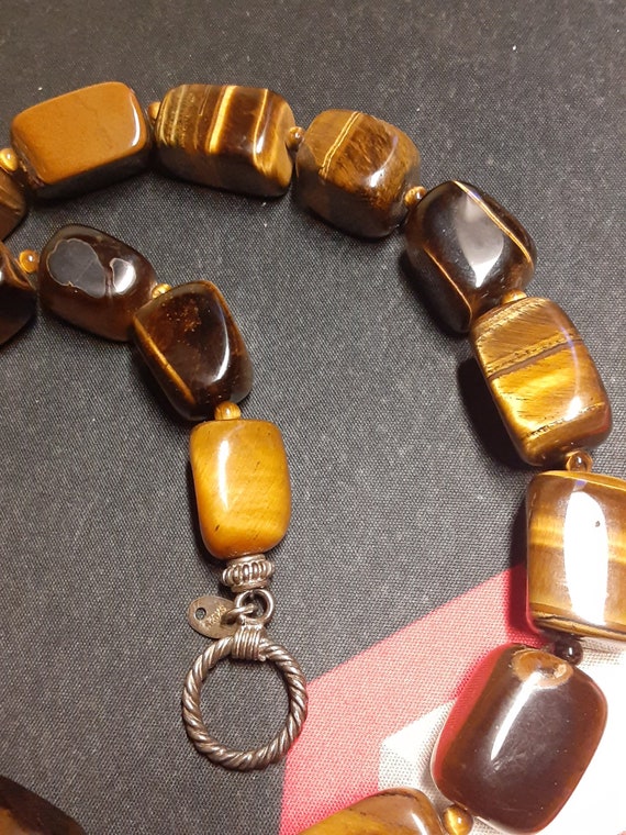 925 Polished Natural Stone Tigers Eye Necklace