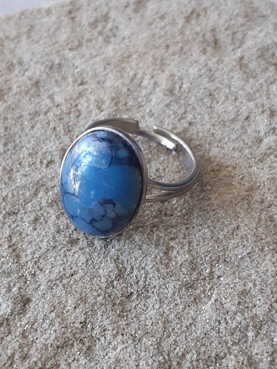 Adjustable Blue Turquoise Statement Ring - image 1