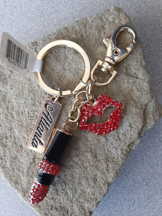 Atlanta Tag, Ruby Crystal Lips/Lipstick Key Chain - image 1