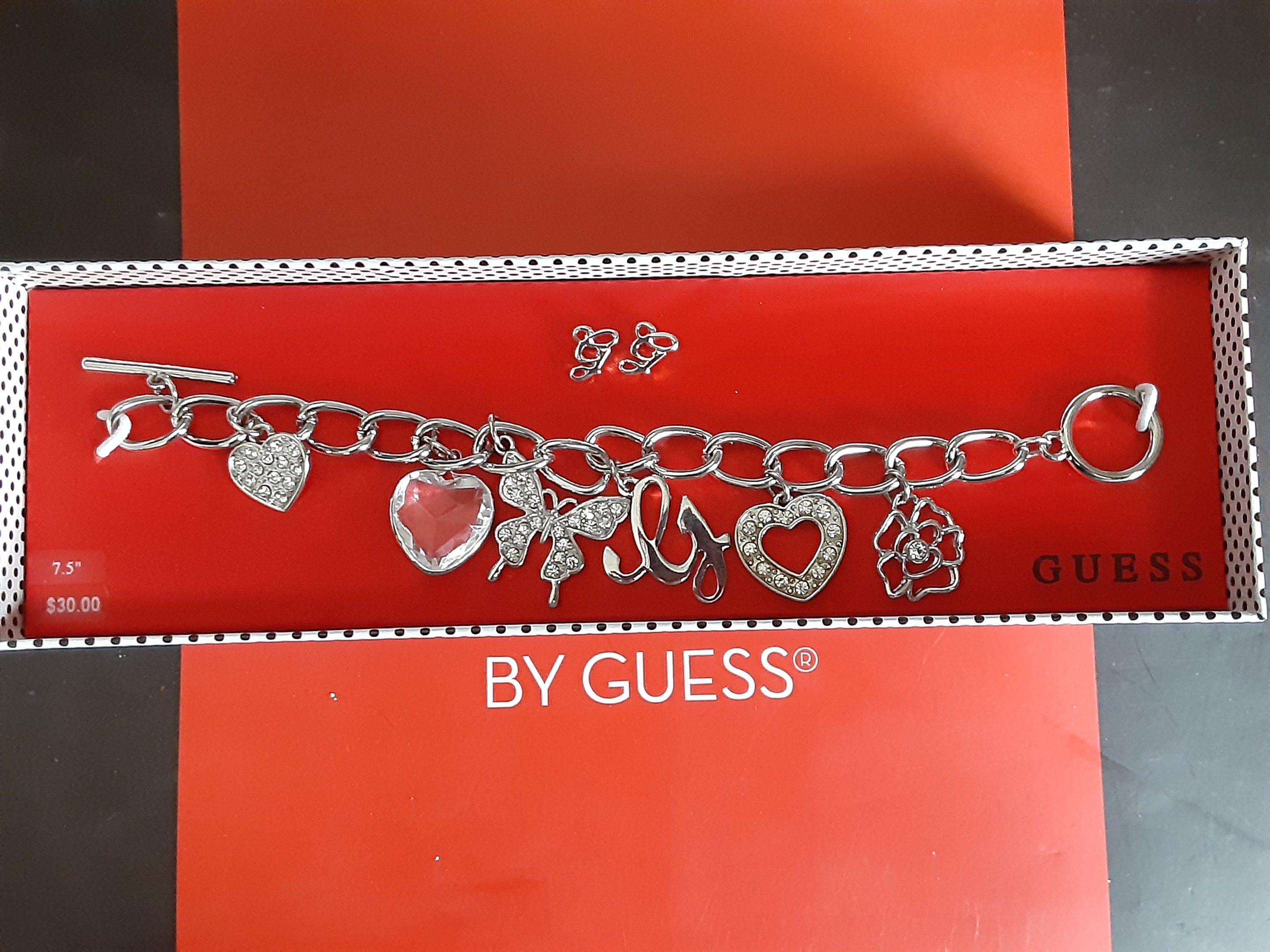 Guess Charmed Chain Link Bracelet and Earrings