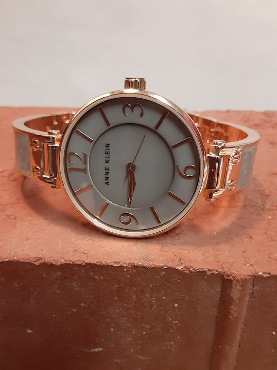 Anne Klein Gold Tone Gray Enamel Bangle Wristlet Watch - Etsy display picture 3
