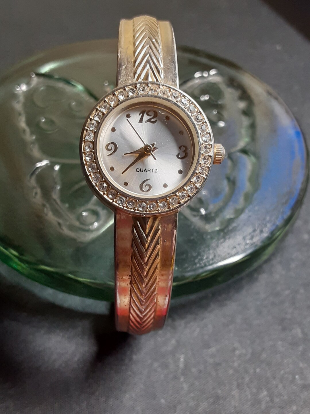 Gold Tone CZ Quartz Cuff Style Wrist Watch - Etsy
