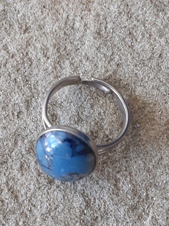 Adjustable Blue Turquoise Statement Ring - image 2