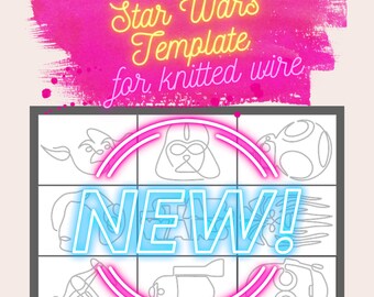 Star Wars Template Bundle for Knitted Wire Art, Yoda, Darth Vader, BB8, Chewbacca, R2D2, C3PO, Leia, Tricotin Stencil with Guiding Arrows