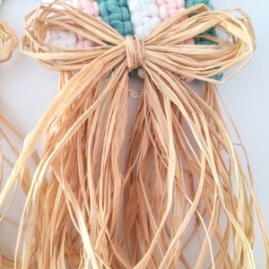 Macrame Rainbow Wall Hanging with Raffia Bows, Pastel Colored Fiber Rainbow, Nursery Wall Art, Rainbow Baby Gift, Mothers Day, Birthday Gift image 5