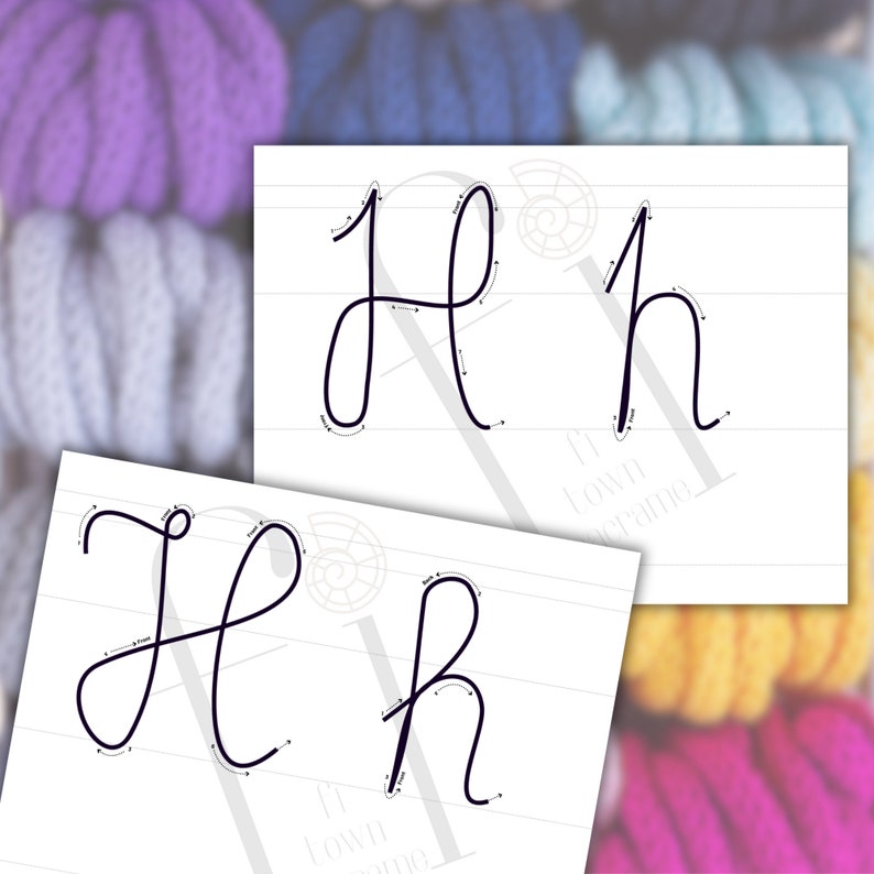 Alphabet Template Bundle for Knitted Wire Art, 2 Different Designs each Uppecase & Lowercase Letters, Tricotin Stencil with Guiding Arrows image 3