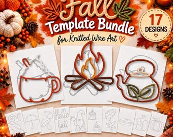 Fall Template Bundle for Knitted Wire Art, 17 Autumn Designs, Tricotin Stencil with Guiding Arrows, Printable A4 PDF