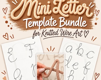Mini Letter Template Bundle for Knitted Wire Art, Alphabet Christmas Tree Ornament, Stocking Tag, Keychain, Small Letters, Guiding Arrows