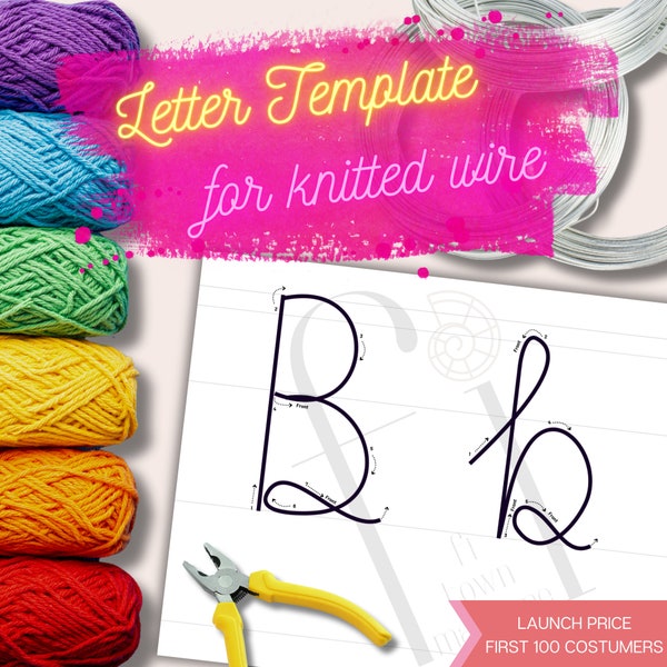 Alphabet Template Bundle für Strickdrahtkunst, 2 verschiedene Designs jeweils Groß & Kleinbuchstaben, Tricotin Schablone mit Leitpfeilen