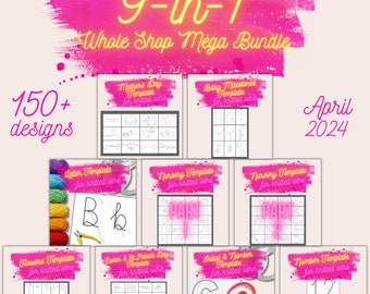 9-in-1 Whole Shop Templates Bundle for Knitted Wire, Alphabet, Number, Block Font, Easter, Nursery 1&2, Flower, Mothers Day, Baby Milestones