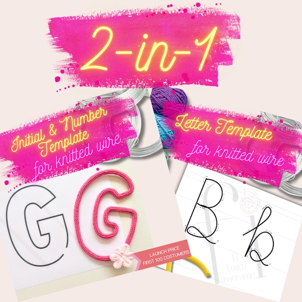 2-in-1 "Alphabet" & "Block Font Initials and Numbers" Templates Bundle for Knitted Wire Art