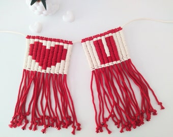 Guirlande personnalisée de cœur et de nom en macramé, bannière lettrée rouge et blanche, décor d’anniversaire, cadeau de fête des mères