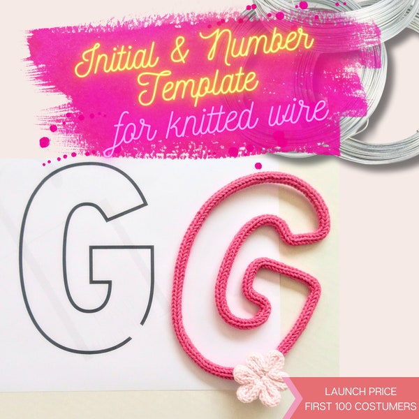 Initials and Numbers Block Font Template Bundle for Knitted Wire Art, Simple Bold Outlined Uppercase Letters and Numbers Stencils, Monogram
