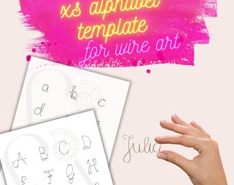 XS Letter Template Bundle for Wire Art, Tiny Alphabet Ornament, Tricotin Bauble Text, Keychain, with Guiding Arrows