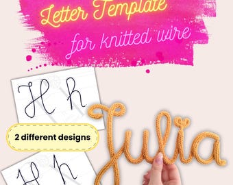 Paquete de plantillas del alfabeto para arte con alambre tejido, 2 diseños diferentes, letras mayúsculas y minúsculas, plantilla de tricotina con flechas guía, PDF