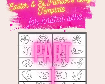 Easter & St. Patricks Day PART1 Template Bundle for Knitted Wire Art, 20 Spring Designs, Tricotin Stencil with Guiding Arrows, Printable PDF